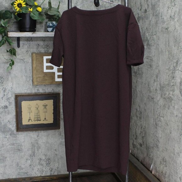 Prologue Women's Textured Knit Puff Short Sleeve Round Neck Dress Maroon Brown L - Picture 3 of 6